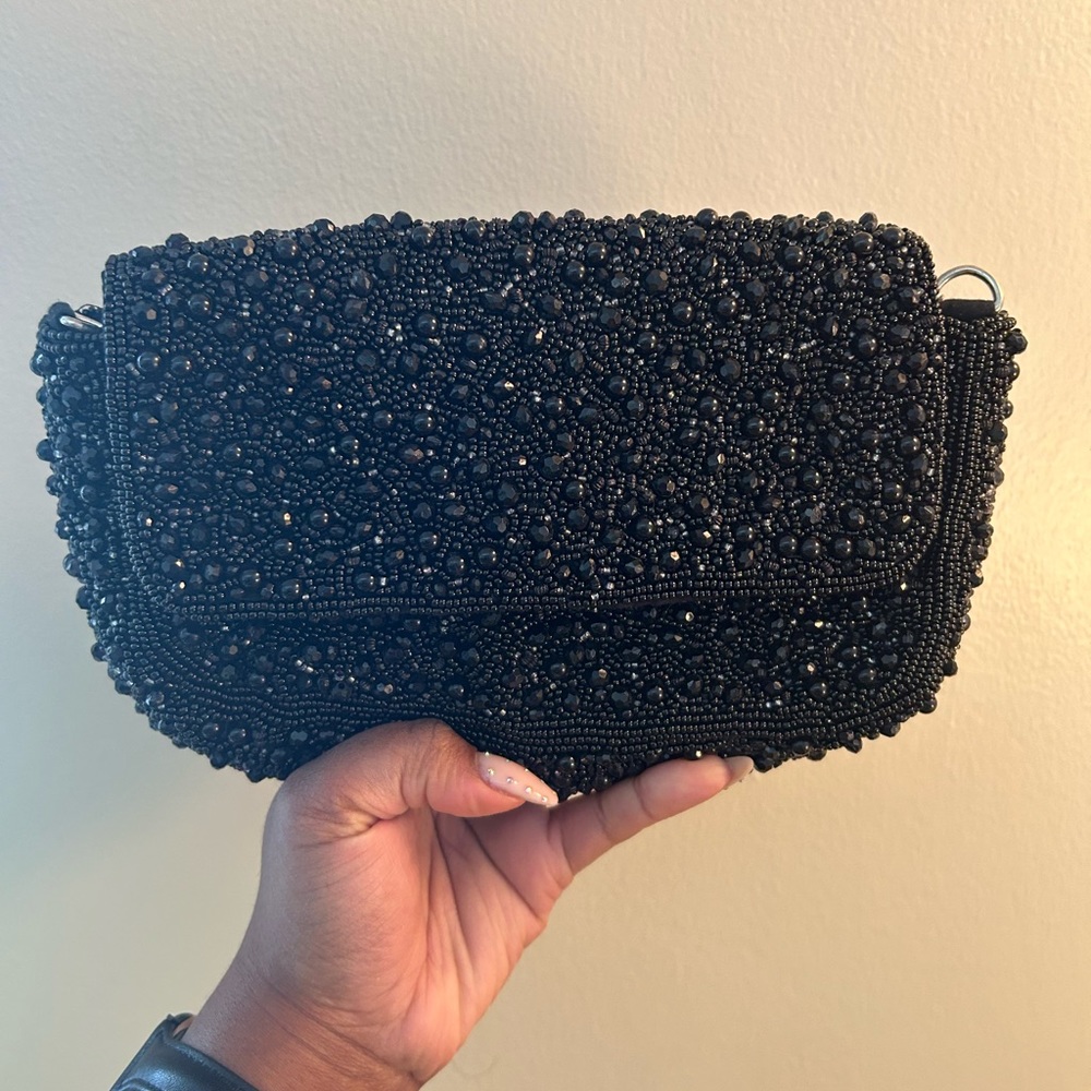 Black hand beaded Zara handbag